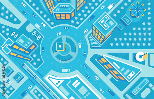 Top-view aerial images of city flat illustration