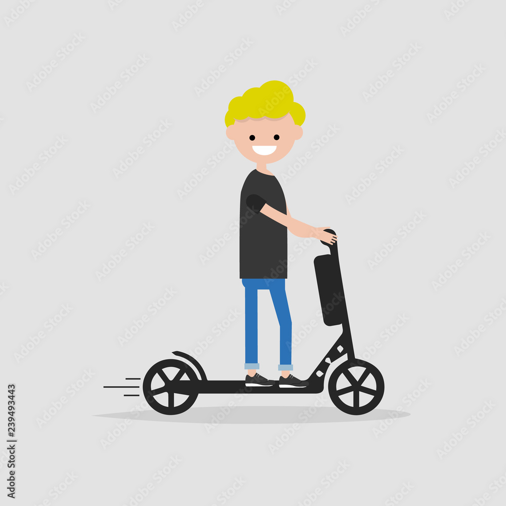 Young male Character rides on electric scooter.flat cartoon design. Young male Character rides on electric scooter.flat cartoon design.