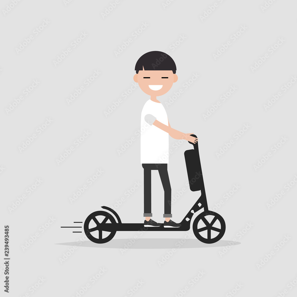 Young male Character rides on electric scooter.flat cartoon design. Young male Character rides on electric scooter.flat cartoon design.