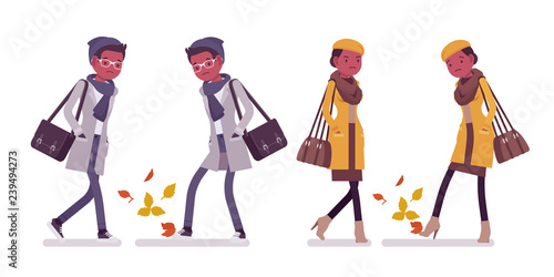 Stylish black man, woman in autumn clothes