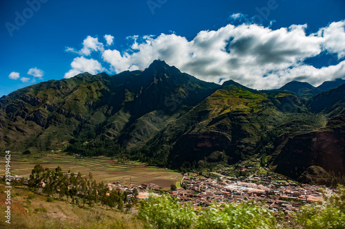Green hills in the city of Pisac in the Sacred Valley of the Incas.