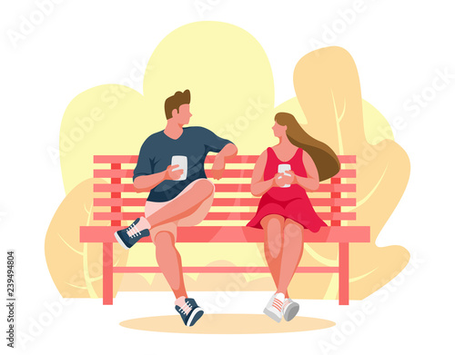 Man and girl sitting on a bench