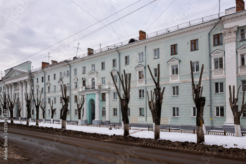 Nature in the city. Tree topping . Row of pruned trees. Dzerzhinsk, Russia. photo