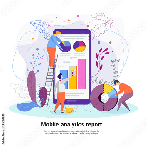 Mobile analytics report vector concept with people characters