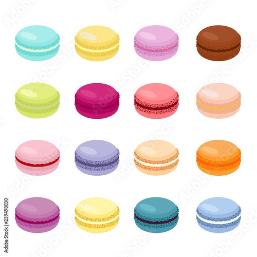 Cake macaron or macaroon Vector Illustration, colorful almond cookies, pastel colors. Macaroons isolated on white background
