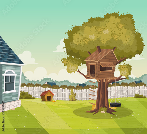  tree, house, tree  house, fence, backyard, yard, garden, wood, wall, wooden,    home, suburb, suburban,  neighborhood, city,town, urban, residential,  condo, condominium, construction, district,   pr