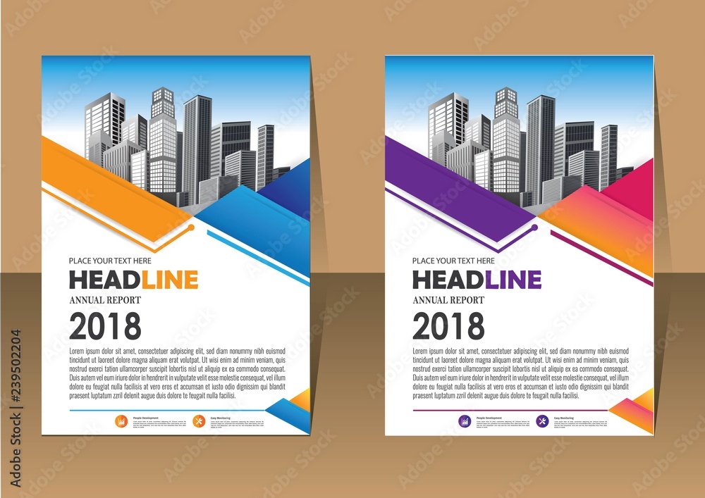 Brochure template layout, cover design annual report, magazine, flyer or booklet in A4 with blue geometric shapes on polygonal background