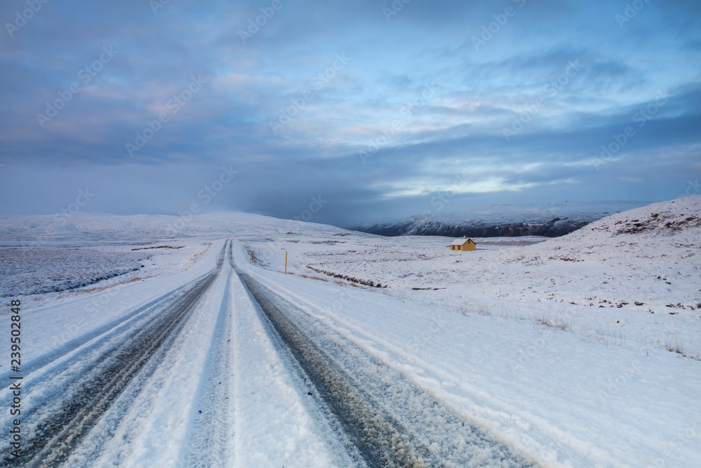 Road in winter wild beautiful Iceland