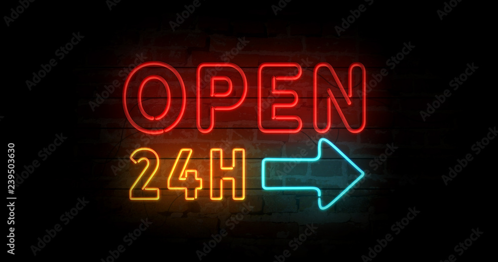 Obraz premium Open 24h neon sign