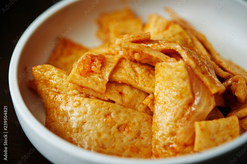 Fried tofu marinated with spicy sauce Fried tofu marinated with spicy sauce