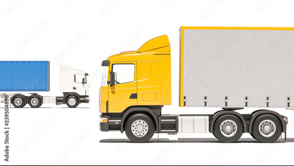 Side View of a Semi Trailer and Cargo Truck 3D Rendering Side View of a Semi Trailer and Cargo Truck 3D Rendering