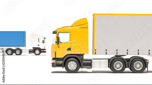 Side View of a Semi Trailer and Cargo Truck 3D Rendering