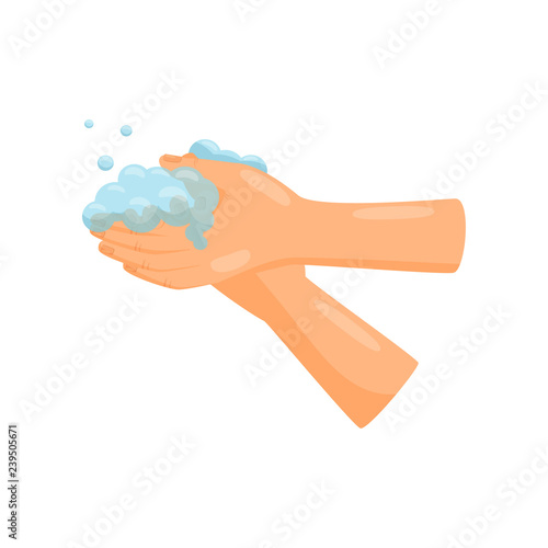 Washing hands with soap, prevention of infectious diseases, health care and sanitation vector Illustration on a white background