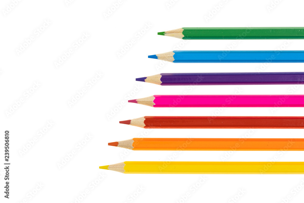 Colour pencils isolated on white background close up Colour pencils isolated on white background close up