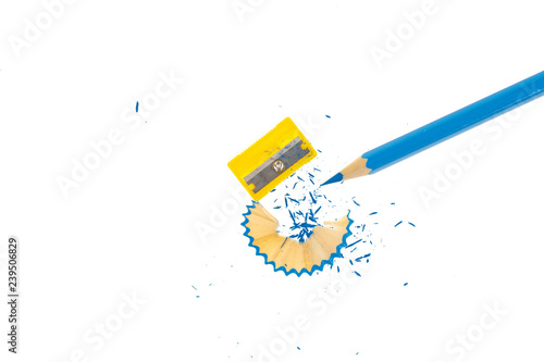 crayon or pencil and sharpener isolated on White Background photo