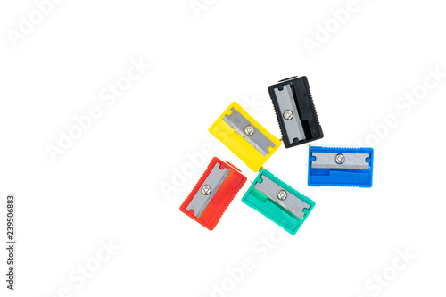 different colors sharpener on white background isolated