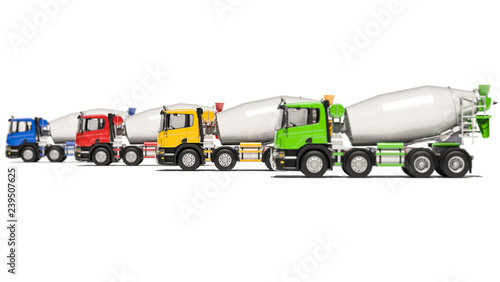 Tanker Trucks with Passenger Cabins in Various Colors 3D Rendering