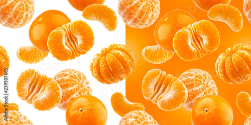 Fotografia Mandarine seamless pattern, tangerine, clementine isolated on white background