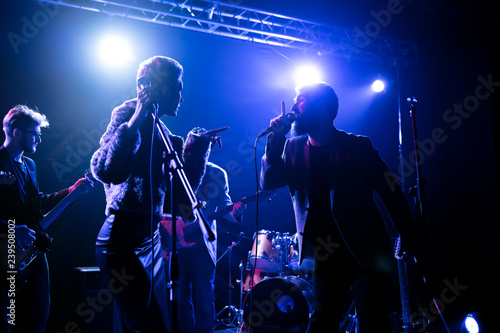 Canvas Print Musicians perform on stage in the club.