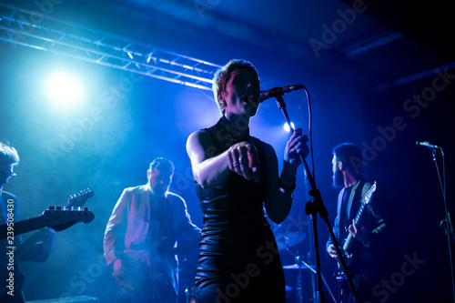 Canvas Print Musicians perform on stage in the club.