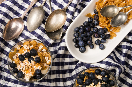 cranachan, a very traditional scottish dessert with blueberries photo