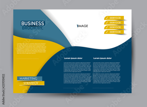 Flyer, brochure, billboard template design landscape orientation for business, education, school, presentation, website. Blue and orange color. Editable vector illustration.