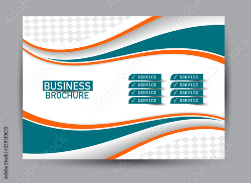 Flyer, brochure, billboard template design landscape orientation for business, education, school, presentation, website. Green and orange color. Editable vector illustration.