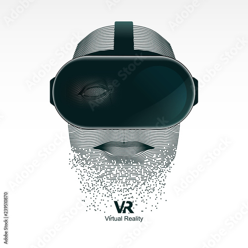 concept of virtual reality technology, graphic of dotted head wearing vr glasses