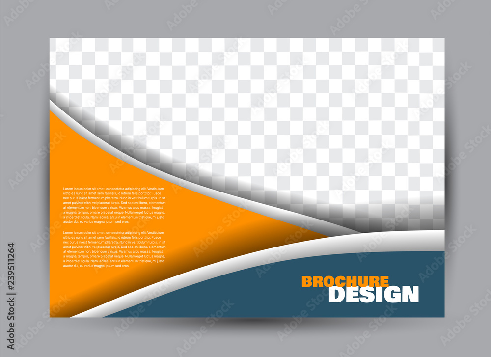 Flyer, brochure, billboard template design landscape orientation for business, education, school, presentation, website. Blue and orange color. Editable vector illustration.