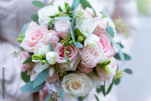 wedding bouquet of pink roses  flowers  delicate bouquet