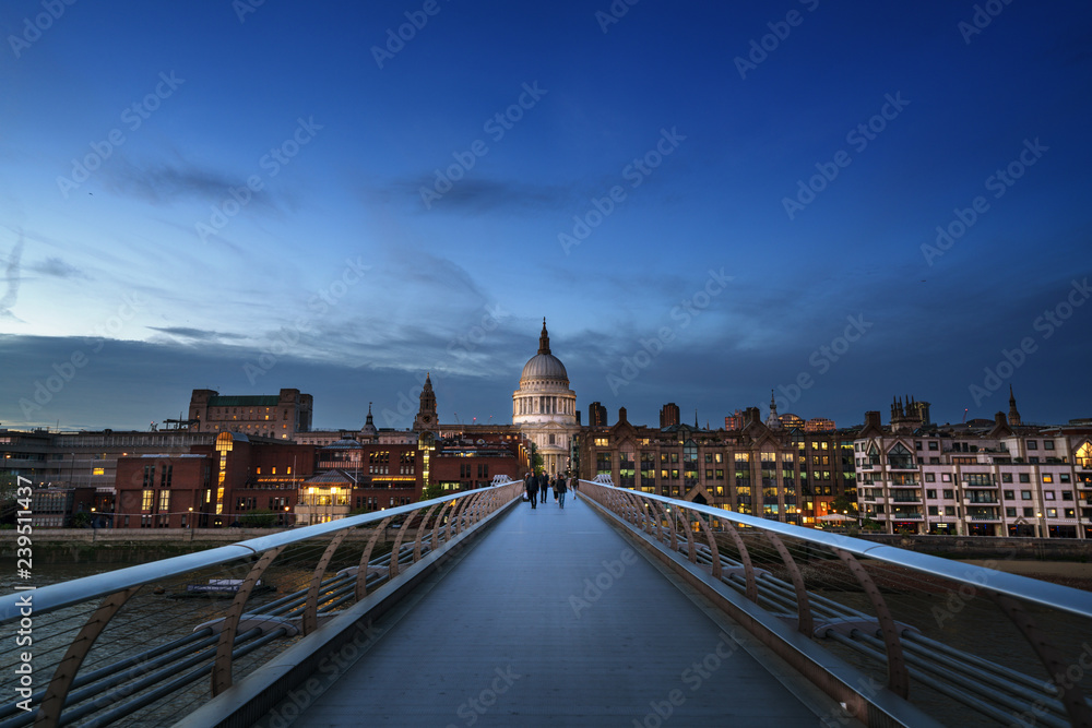 Millenium Bridge, with St. Paul's Cathedral, UK