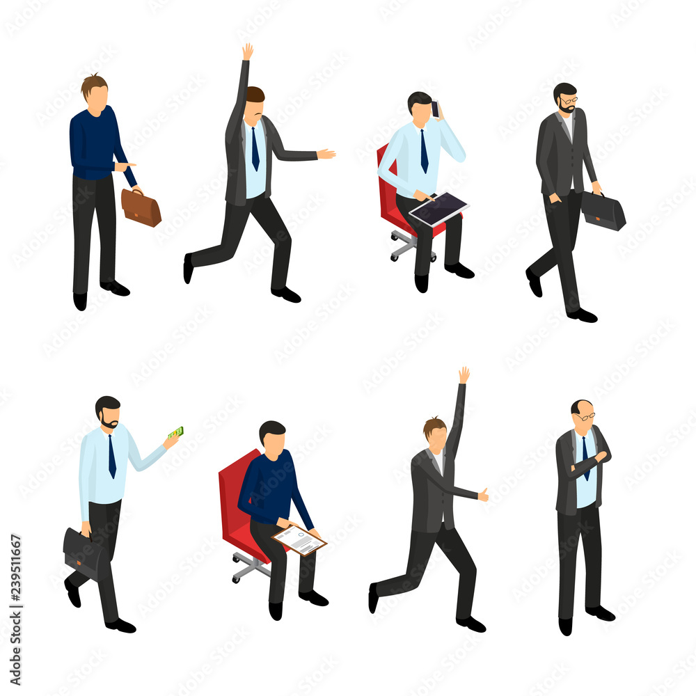 Cartoon Businessman Character Set Isolated on a White Background. Vector Cartoon Businessman Character Set Isolated on a White Background. Vector