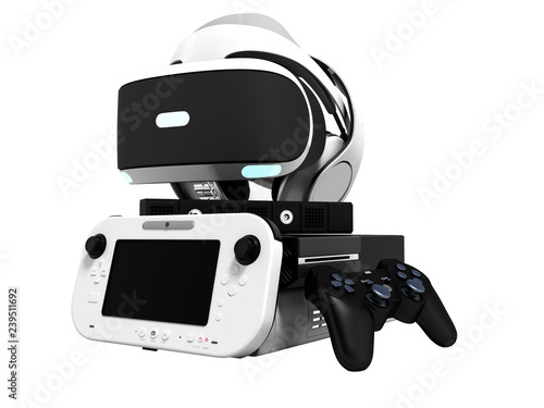 Seth game console with glasses virtual reality headphones 3d render on white background no shadow