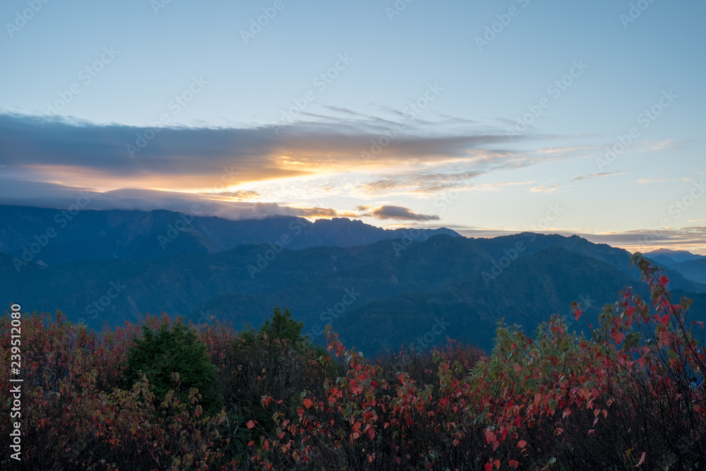 Sunset over Alishan Range, Alisan National Park, Taiwan Sunset over Alishan Range, Alisan National Park, Taiwan