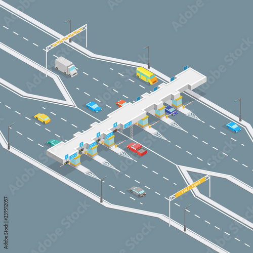 Toll Road Payment Concept 3d Isometric View. Vector photo