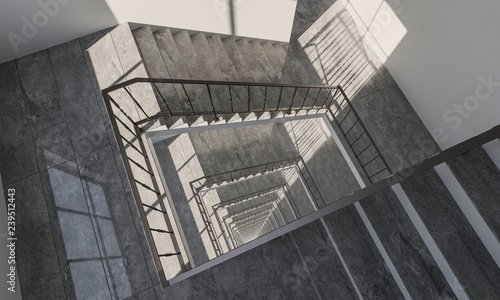 Stairs Inside a Building with Many Floors 3D Rendering