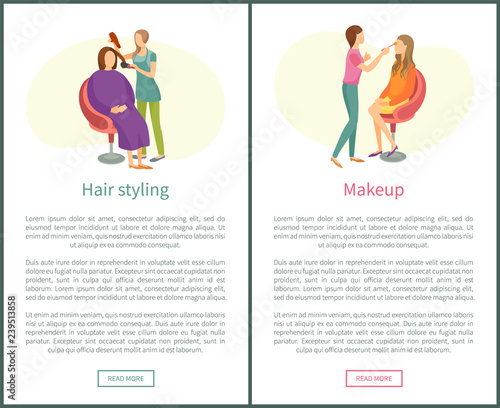 Hair Styling and Makeup Posters Set Text Spa Salon