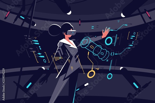 Woman in vr glasses working process