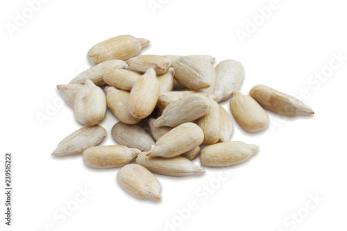 Sunflower Seeds. Peeled Roasted Seeds Isolated on White Background. Full Depth of Field     