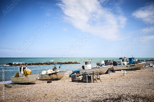 Fototapeta Naklejka Na Ścianę i Meble -  fishing boats on the beach, porto recanati, italy
