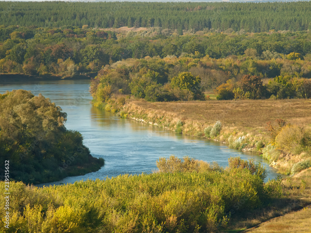 Bend of the Don river in autumn. Voronezh region, Russia