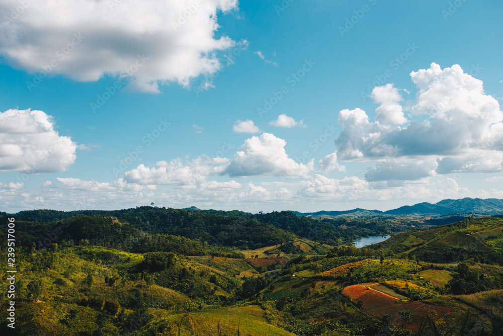 Landscape beautiful green mountain and sky with clouds