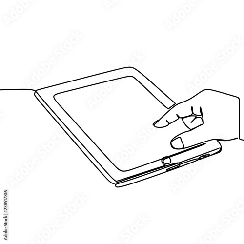 Tablet vector with continuous line art drawing style. One single hand drawn isolated on white background.