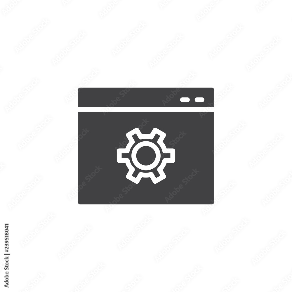 Website settings gear vector icon. filled flat sign for mobile concept and web design. Browser setting simple solid icon. Seo symbol, logo illustration. Pixel perfect vector graphics