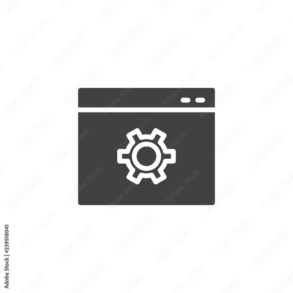 Website settings gear vector icon. filled flat sign for mobile concept and web design. Browser setting simple solid icon. Seo symbol, logo illustration. Pixel perfect vector graphics Website settings gear vector icon. filled flat sign for mobile concept and web design. Browser setting simple solid icon. Seo symbol, logo illustration. Pixel perfect vector graphics