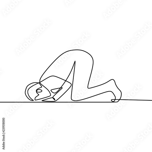 Prayer vector illustration with one continuous single line art drawing minimalist design. New minimalism for islamic community background.