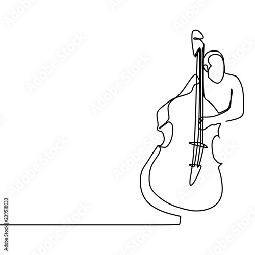 single one line vector of Double bass player contrabass playing. Classic musician Jazz bass isolated on white photo