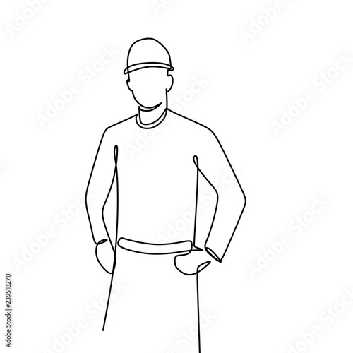 One line art drawing of a portrait of a engineer vector illustration