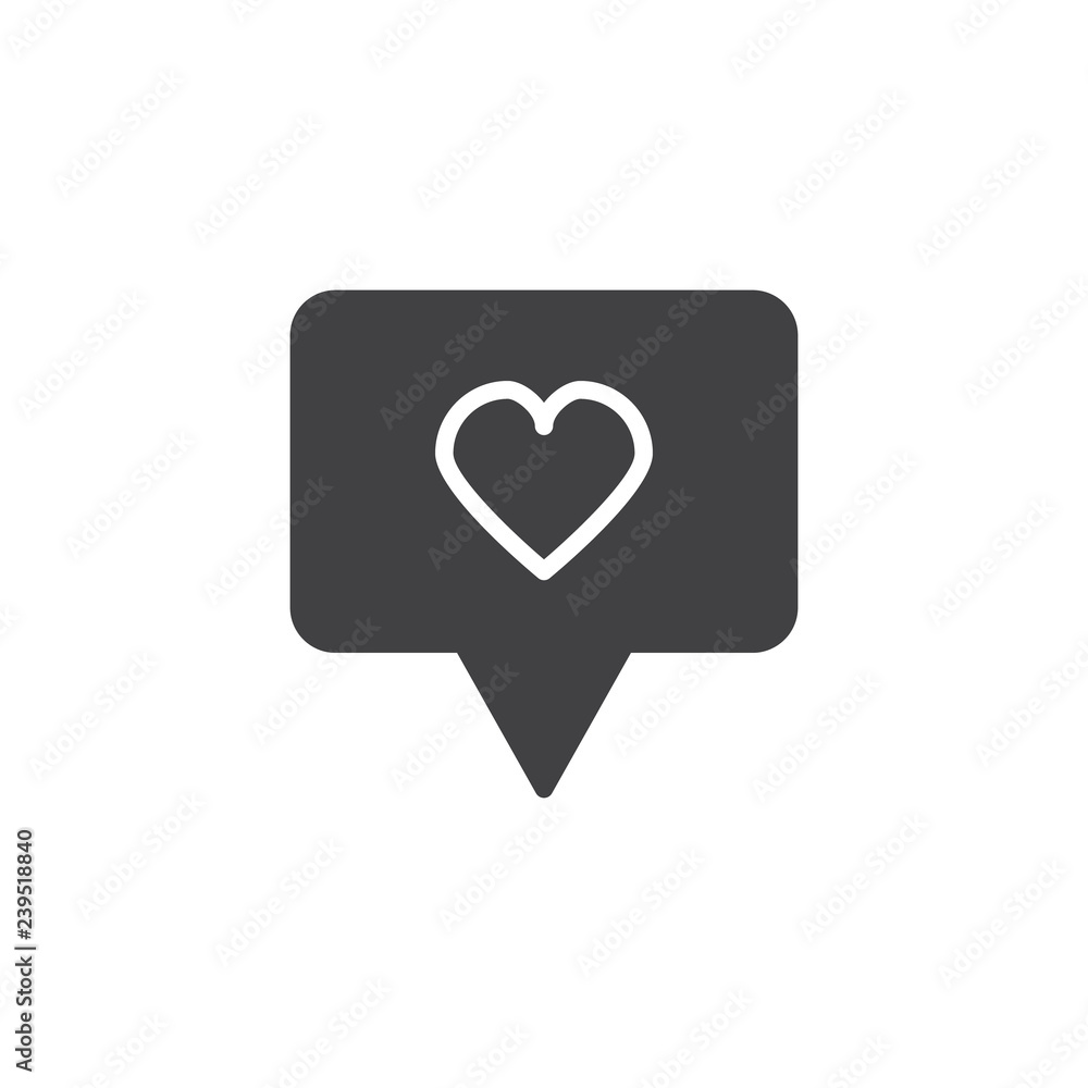Love chat vector icon. filled flat sign for mobile concept and web design. Speech bubble with heart simple solid icon. Symbol, logo illustration. Pixel perfect vector graphics Love chat vector icon. filled flat sign for mobile concept and web design. Speech bubble with heart simple solid icon. Symbol, logo illustration. Pixel perfect vector graphics