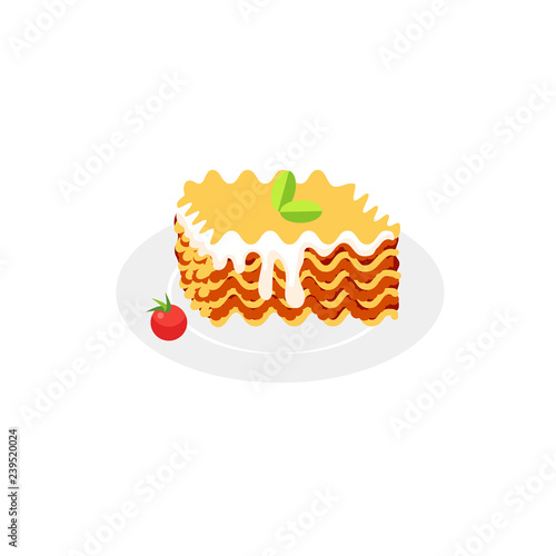 Vector illustration. Flat style icon of lasagna. Traditional italian food for different design.